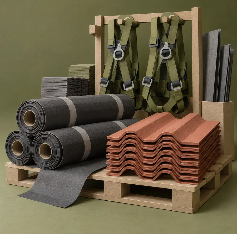Illustration of roofing businesses equipment and workspace